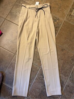 Carlisle Cream Dress Pants with Black Drawstring Detail
